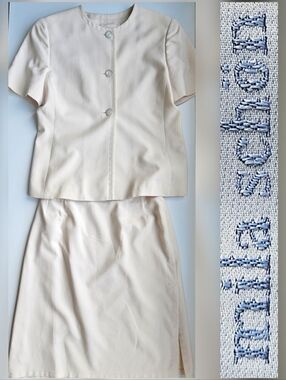 Mila Schon Italy Buttercream Collarless Short Sleeve Knee Length Skirt Ensemble